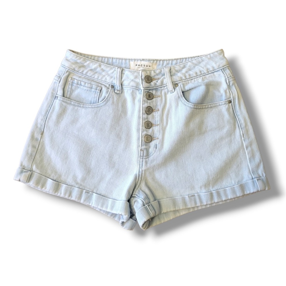 PacSun Mom Shorts Womens 26 Light Wash Button Fly Cuffed Denim Jean Shorts